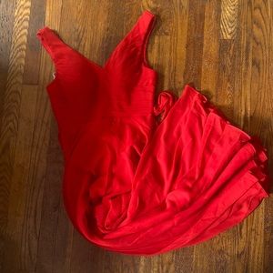 Red chiffon floor length gown